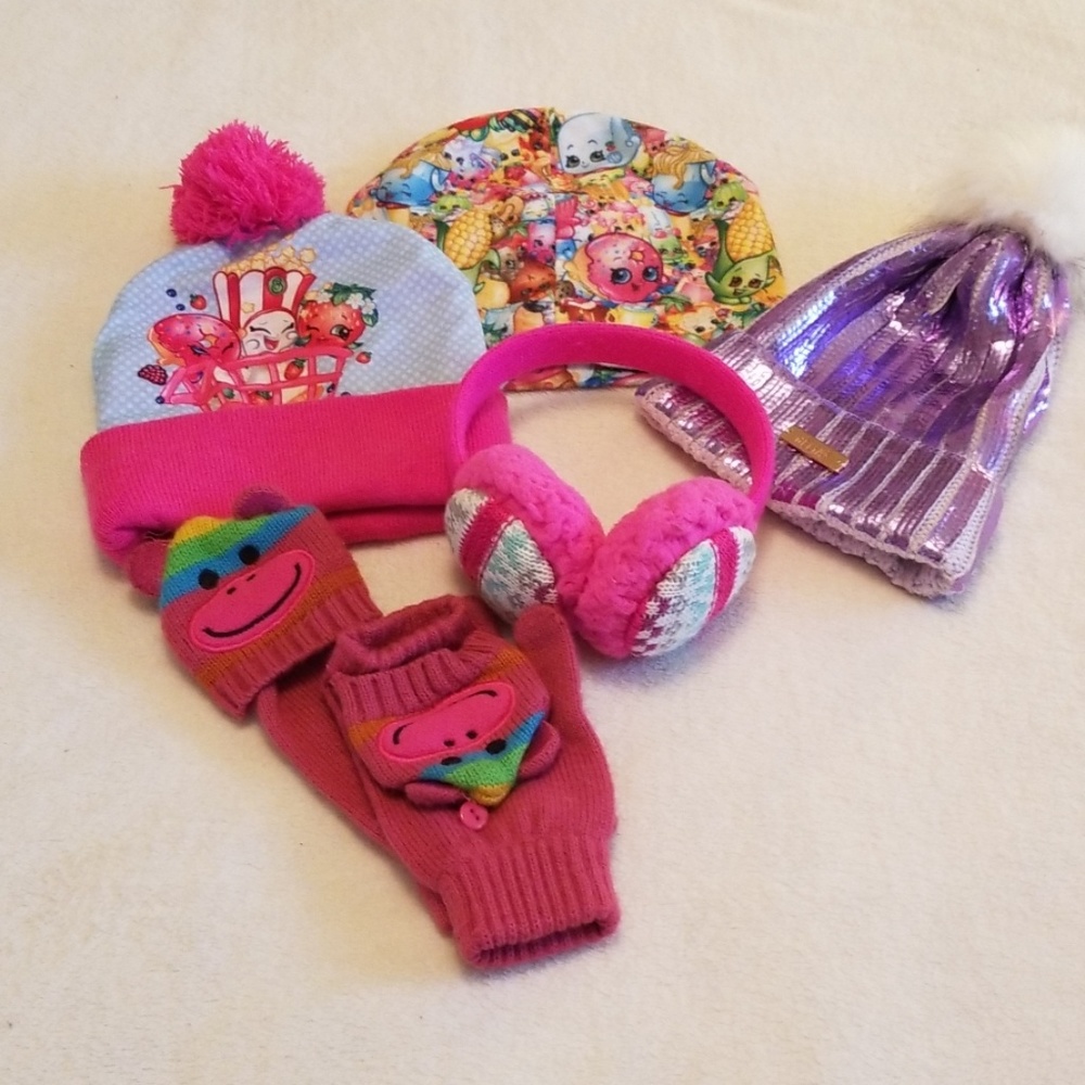 Three Hats , mittens and earmuffs set for girls